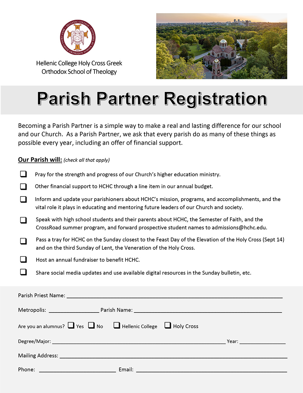 Preview of Parish Partner registration form